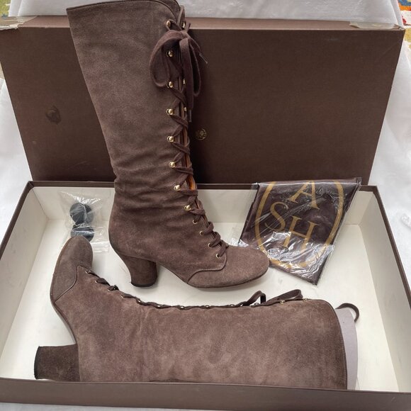 Chie Mihara QUECHU Suede Vintage Lace Up Knee High Rounded Toe Boots 7 - Picture 9 of 15